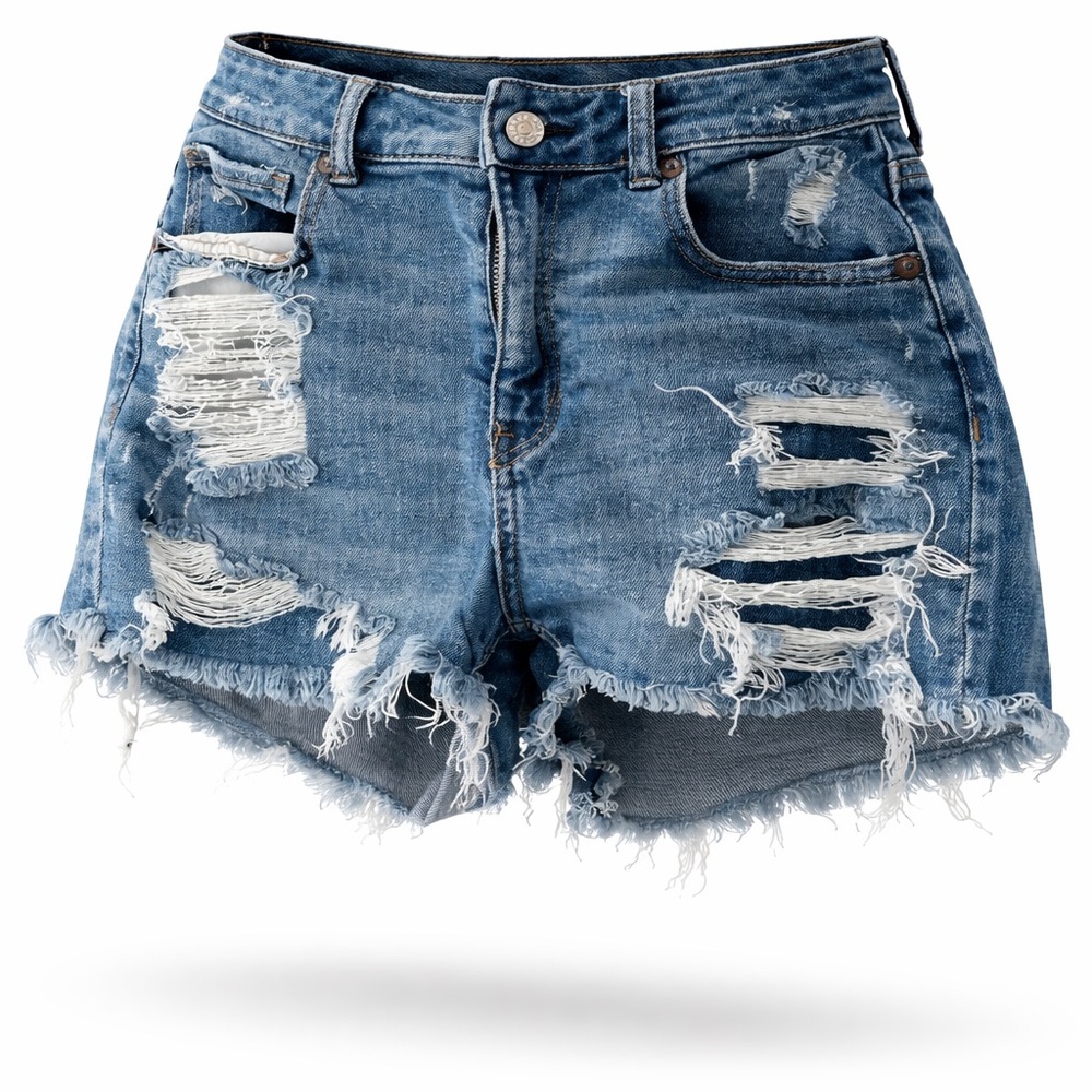 American Eagle Outfitters Blue Distressed Mom Jean Shorts